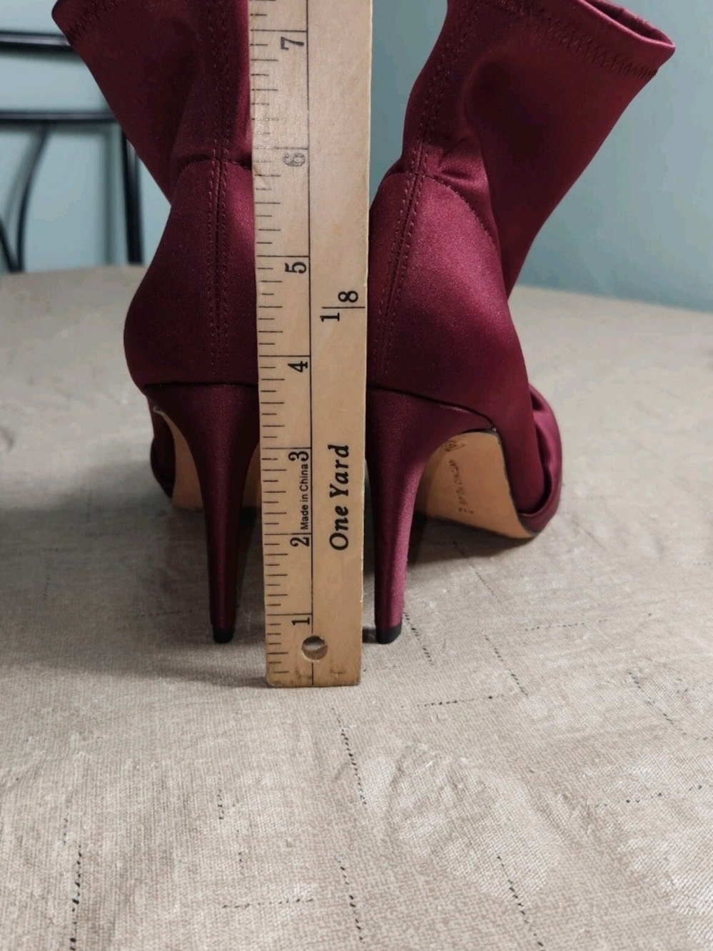 Antonio Melani Kamerin 6 M Satin Sock Boots Red Maroon Knot Heeled Booties 74 - Picture 3 of 9